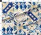 Blue Geometric Watercolor Painting Italy Rustic Tuscany Mediterranean Watercolour Italian Villa Tiles Large Scale Custom Printed Fabric by Spoonflower Various Fabrics by the Yard or Fat Quarter